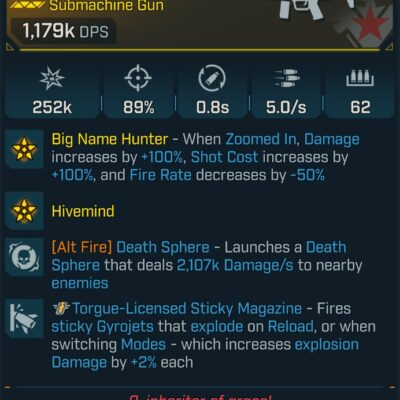 BL4 Birt’s Bees level 1 modded Legendary SMG with 1,179K DPS