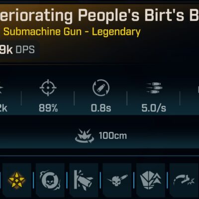 BL4 Birt’s Bees level 1 modded Legendary SMG with 1,179K DPS