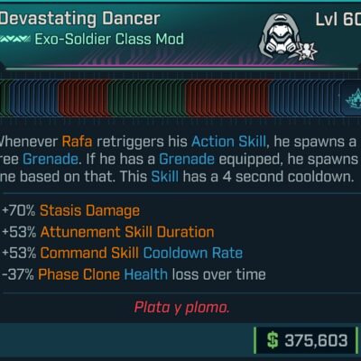 BL4 Exo-Soldier Rafa L60 modded pearlescent max all skills class mod