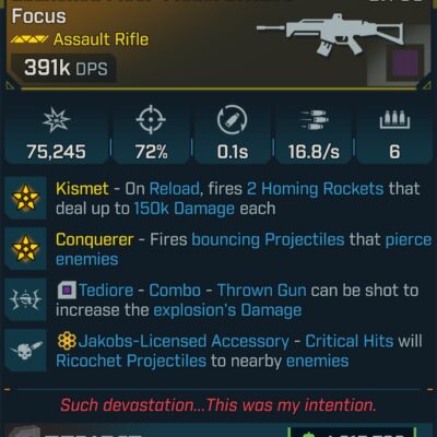 BL4 Divided Focus L50 Modded Legendary Assault Rifle 391K DPS