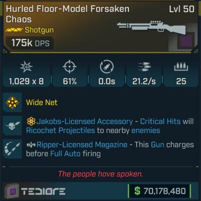 BL4 Forsaken Chaos L50 Modded Legendary Shotgun 175K DPS Twitch Drop