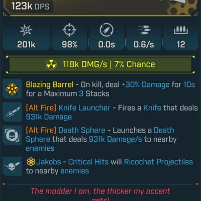 BL4 Hot Slugger L50 Modded Radiation Legendary Shotgun