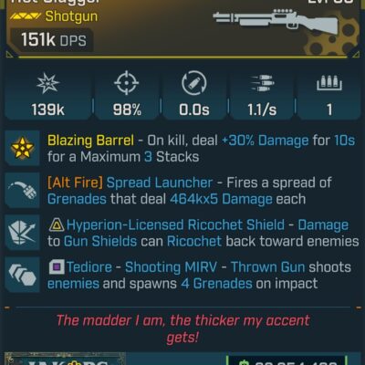 BL4 Hot Slugger L50 Modded Legendary Shotgun