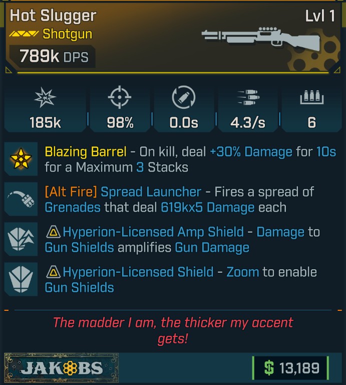 BL4 Hot Slugger L1 Modded Legendary Shotgun