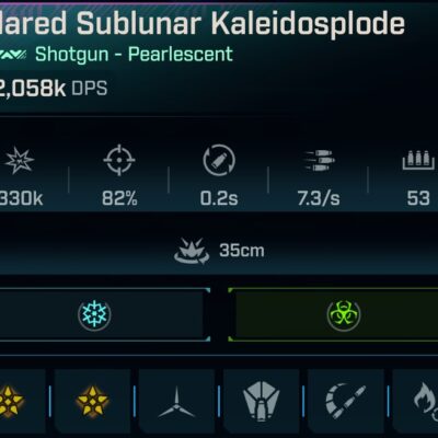 BL4 Kaleidosplode L60 modded 2,058K DPS Pearlescent Shotgun secondary stats image showing elemental bonuses and weapon parts