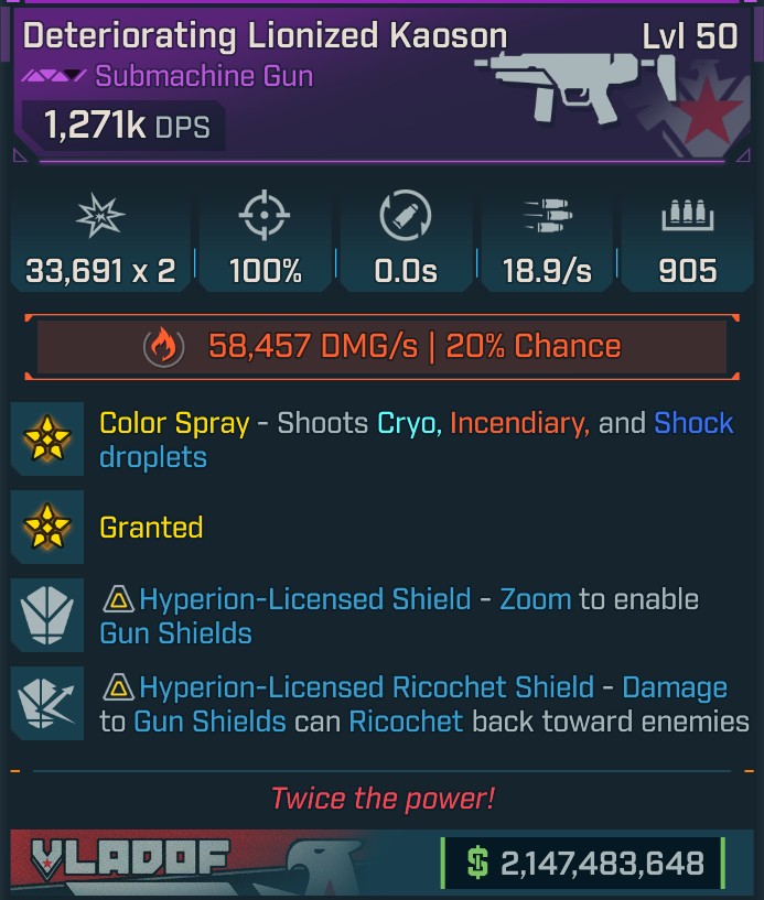 Borderlands 4 Kaoson L50 Modded Legendary SMG