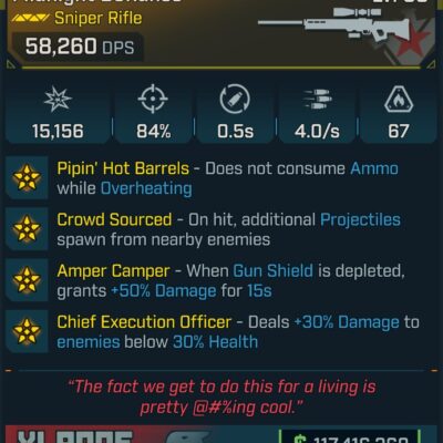 BL4 Midnight Defiance L50 Modded Legendary Sniper Rifle 58K DPS Twitch Drop