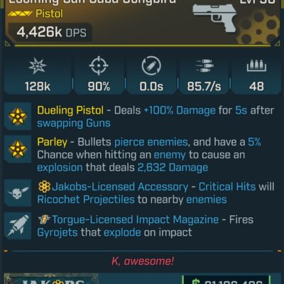 BL4 San Saba Songbird L50 Modded Legendary Pistol