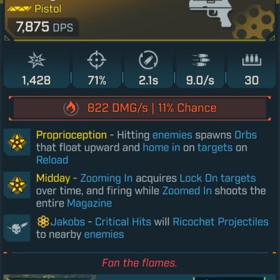 Borderlands 4 Seventh Sense L50 Modded Legendary Pistol
