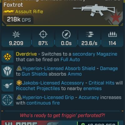 BL4 Whiskey Foxtrot L50 Modded Legendary Assault Rifle