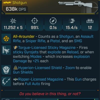 BL4 Ceramic Bod L50 Modded Legendary Shotgun