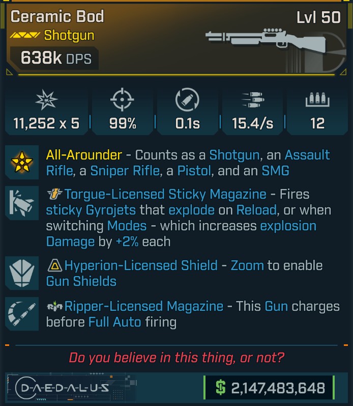 BL4 Ceramic Bod L50 Modded Legendary Shotgun