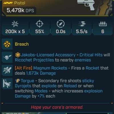 BL4 Hardpoint L50 Modded Legendary Pistol