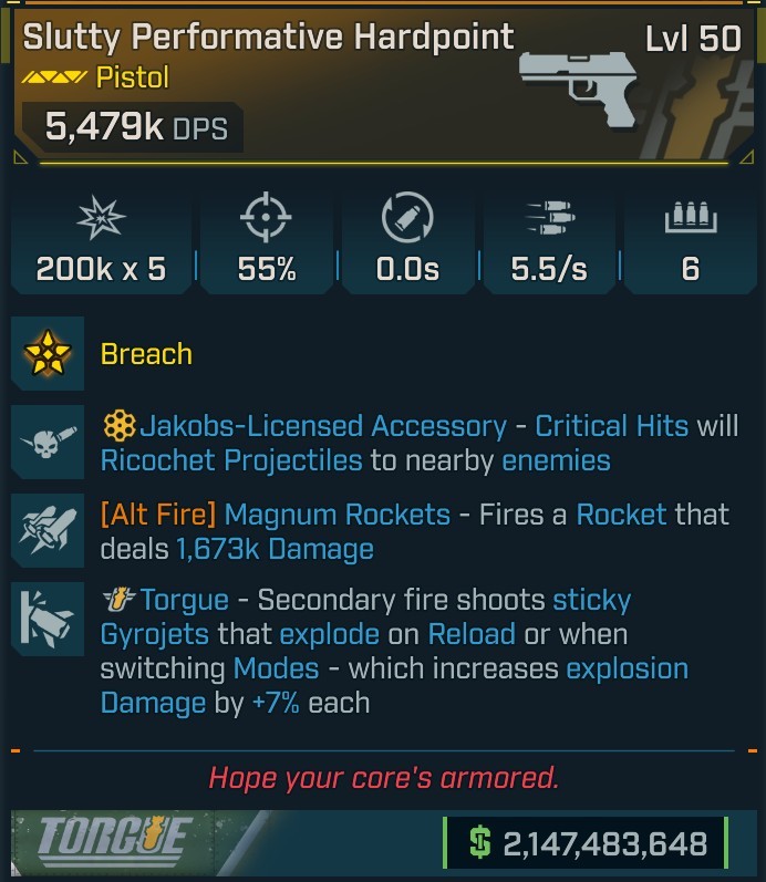 BL4 Hardpoint L50 Modded Legendary Pistol