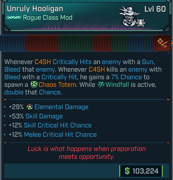 BL4 Rogue C4SH L60 modded pearlescent max all skills class mod