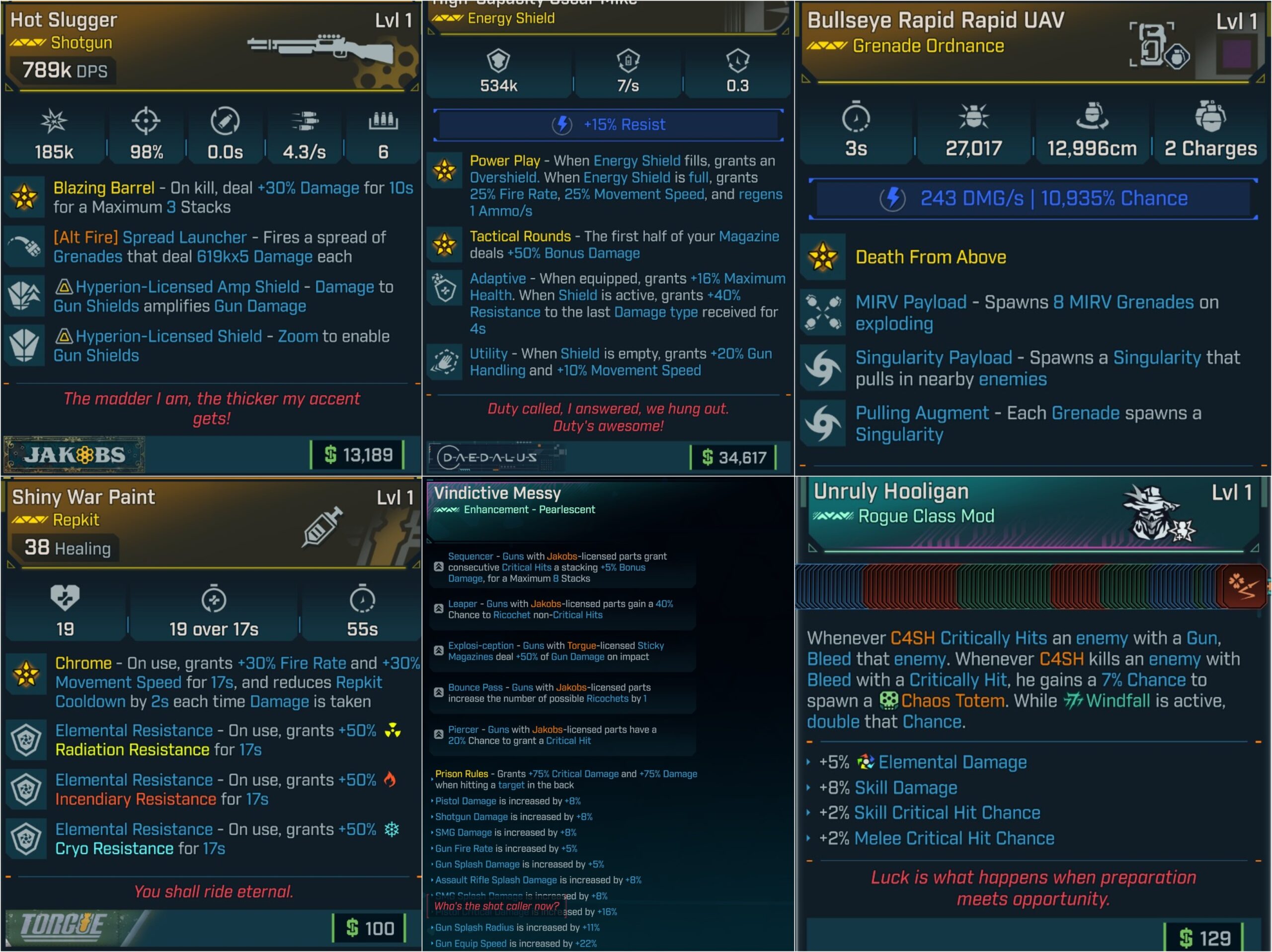 BL4 Rogue Leveling Pack L1 Modded C4SH Bundle Gear Set