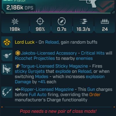 BL4 Roulette L60 modded pearlescent pistol