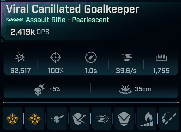 BL4 Goalkeeper L60 modded Pearlescent Assault Rifle secondary stats image showing parts and bonuses