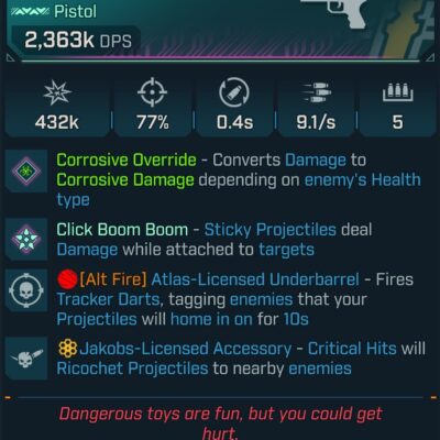 BL4 Handcannon L60 modded pearlescent corrosive pistol